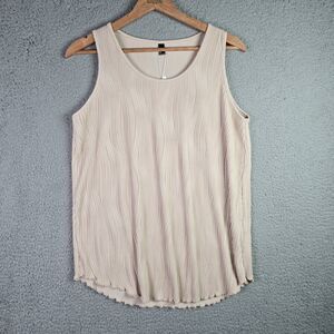 Lillusory Womens Tank Top M Beige Pleated Textured Stretch Soft Layering New